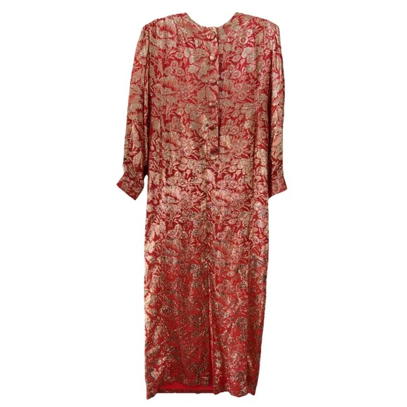 Victor Costa Vintage Women Formal Gown Long Sleeve Lined Pockets Vent Buttons L - Picture 2 of 12